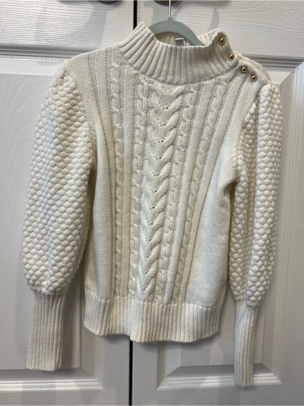 Janie and Jack Cream Cable-Knit Button-Shoulder Turtleneck Sweater